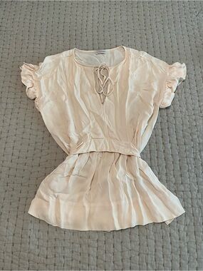 By Malene Birger Beige Ruffled Sleeve Tie-Front Blouse